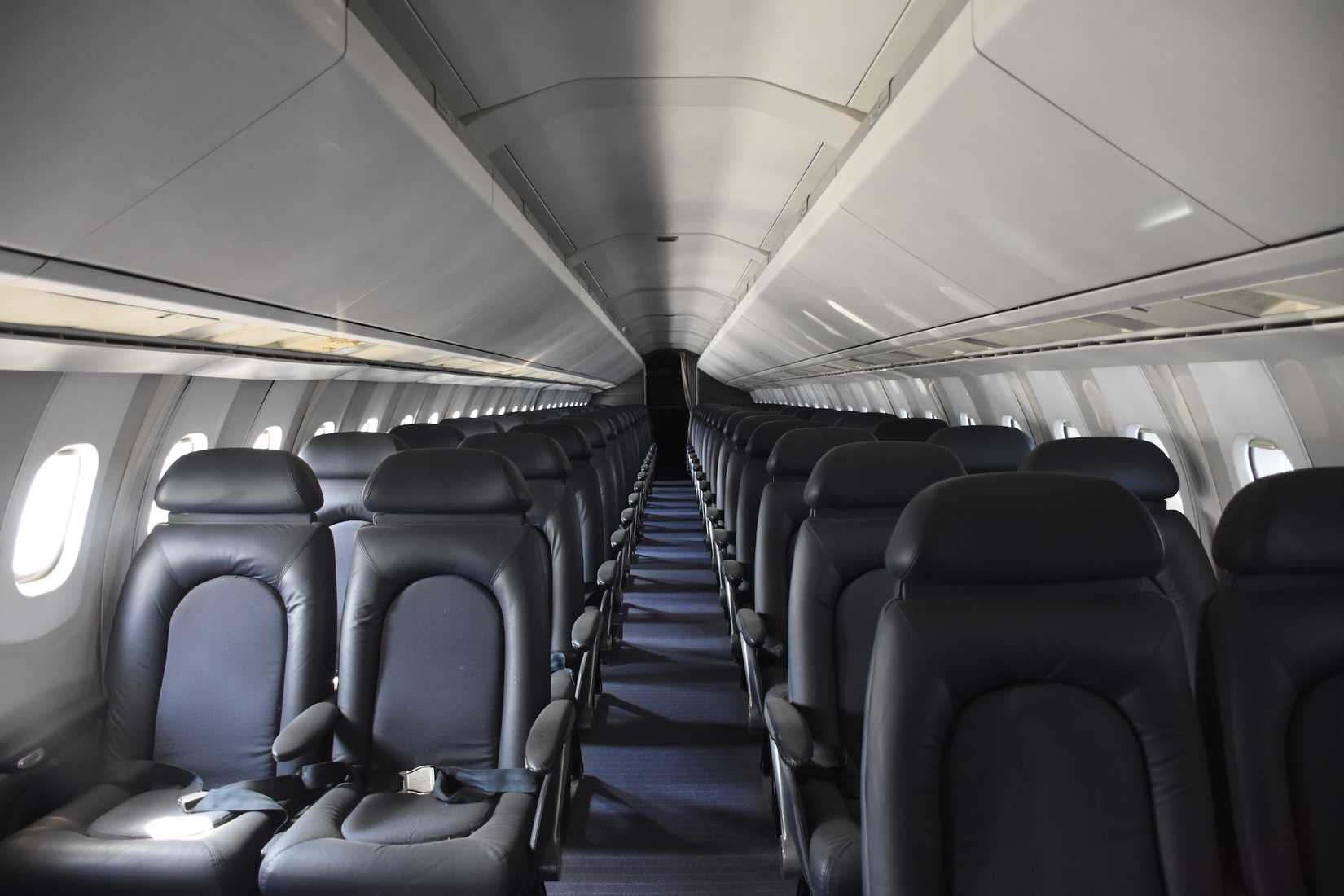 Inside the main cabin of a Concorde airliner.