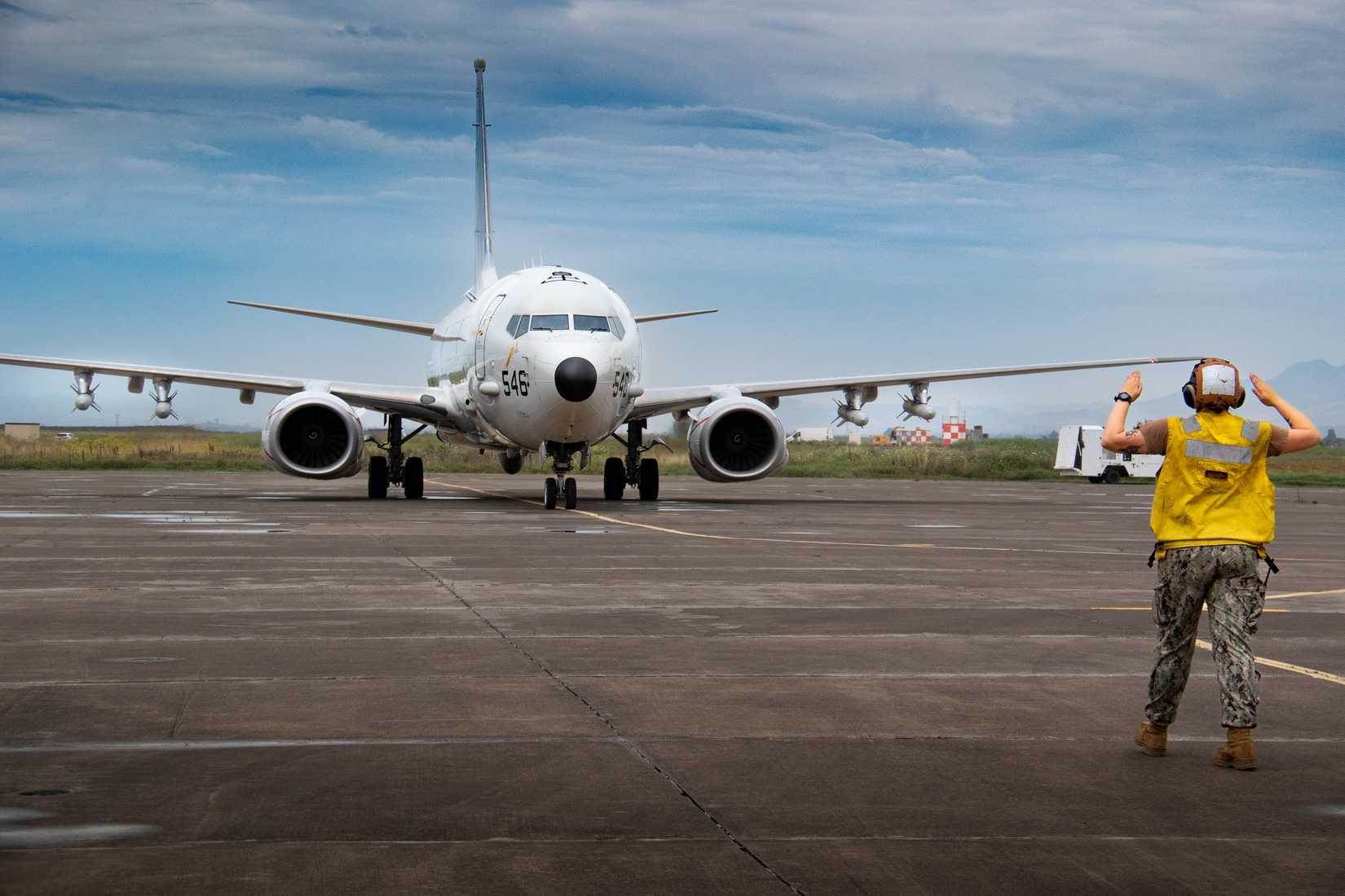 P-8A Poseidon loaded with four AGM-84D Harpoon Anti-ship Missiles on NAS II Sigonella flight line, June 6, 2023