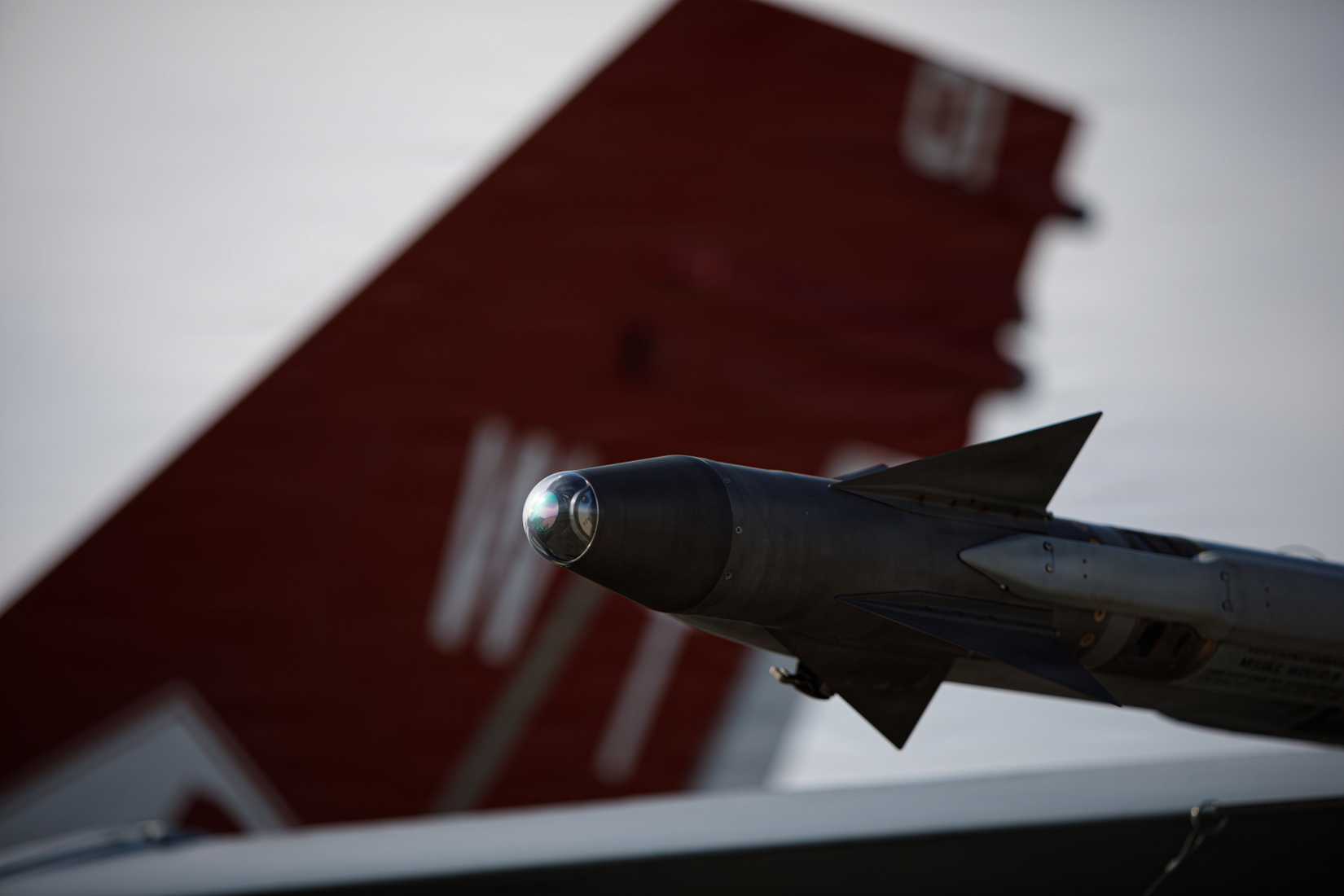 Marine Corps F?A-18C Hornet aircraft assigned to Marine Fighter Attack Squadron (VMFA) 232, Marine Aircraft Group 12, 1st Marine Air Wing, is equipped with an armed AIM-9X air-to-air missile