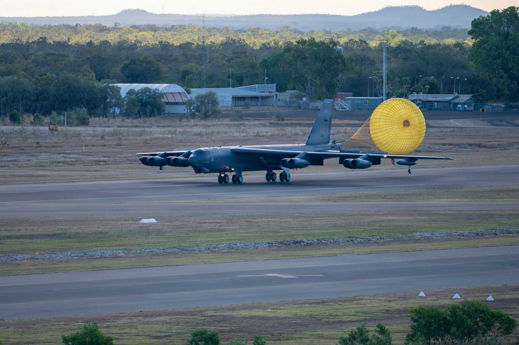 ir Force B-52H Stratofortress aircraft, assigned to the 2nd Bomb Wing, lands at Royal Australian Air Force Base Tindal, Australia