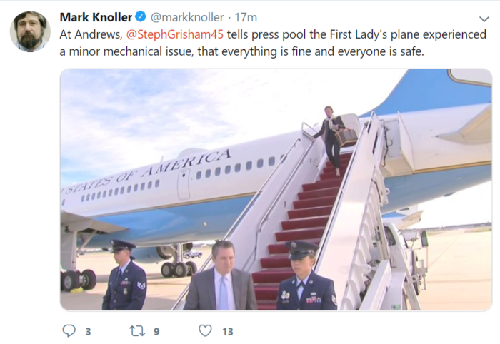 Breaking: First Lady’s Aircraft Makes Emergency Landing Due To Smoke