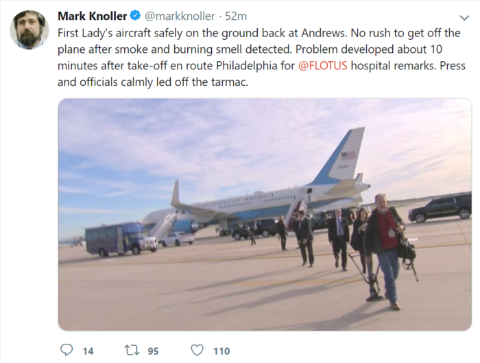 Breaking: First Lady’s Aircraft Makes Emergency Landing Due To Smoke