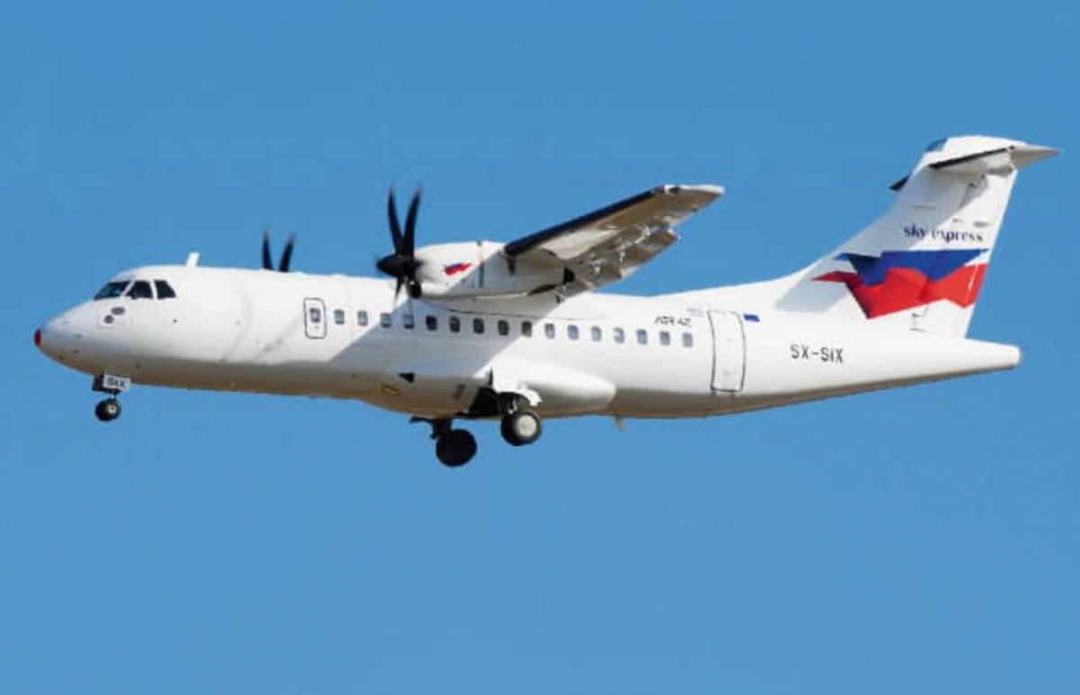 Greek Sky Express ATR-42 Rolls Off Of Runway Into Ditch