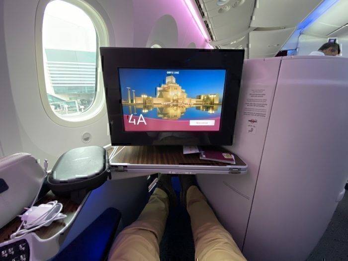 A Qatar Airways 787-9 business class seat