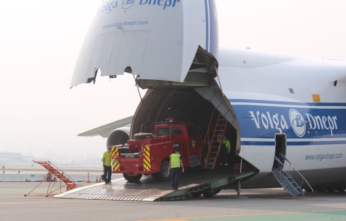 An-124 Arrives In San Francisco Carrying Three Fire Trucks