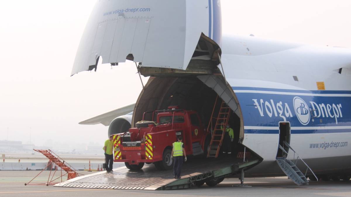 An-124 Arrives In San Francisco Carrying Three Fire Trucks
