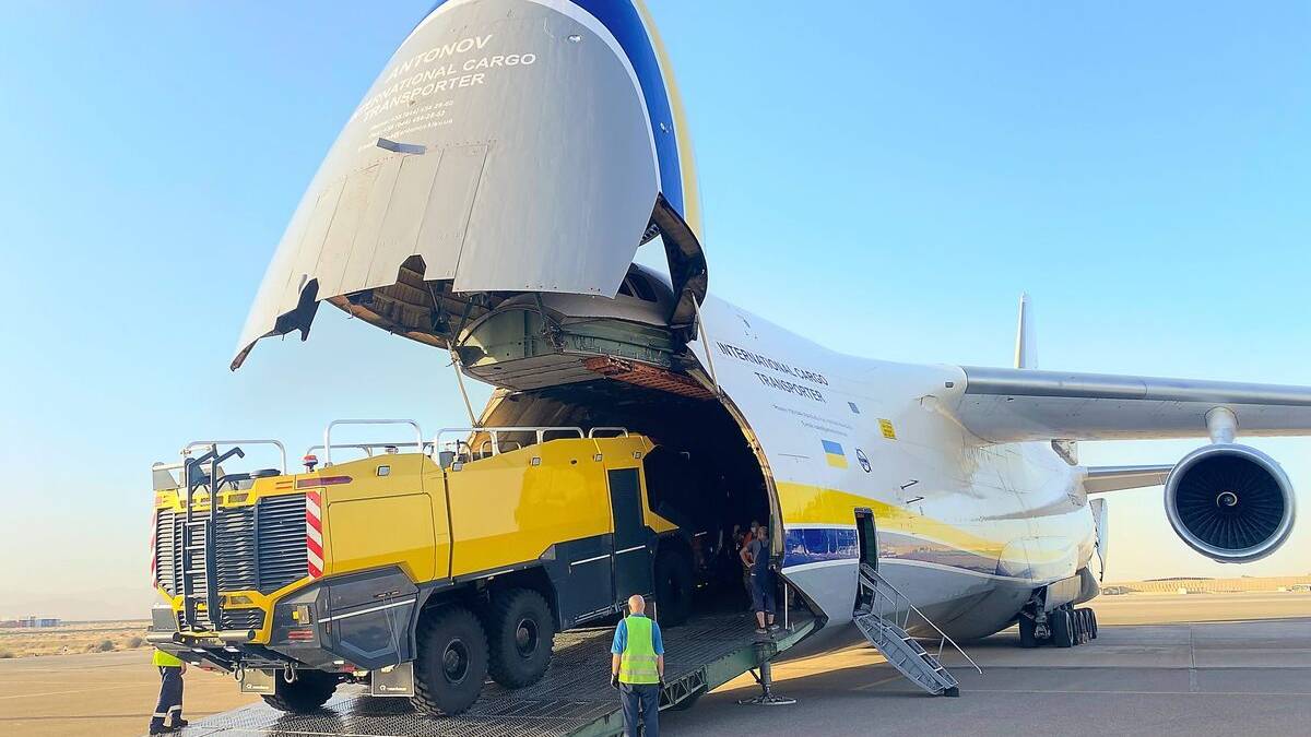The Antonov An-124 Carries 3 Fire Trucks From The Middle East