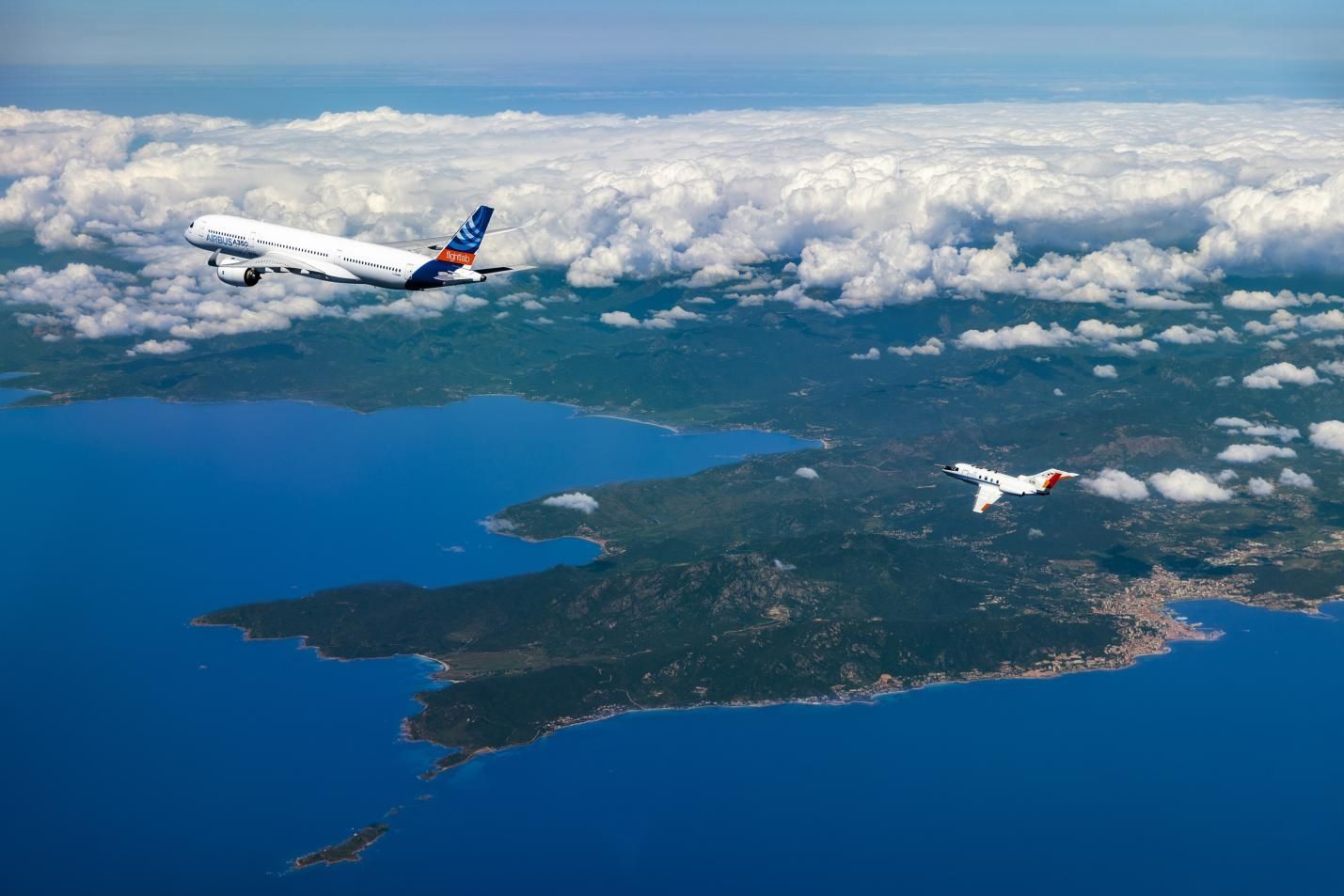 Why Airbus Has Been Flying A Falcon Jet Right Behind An A350