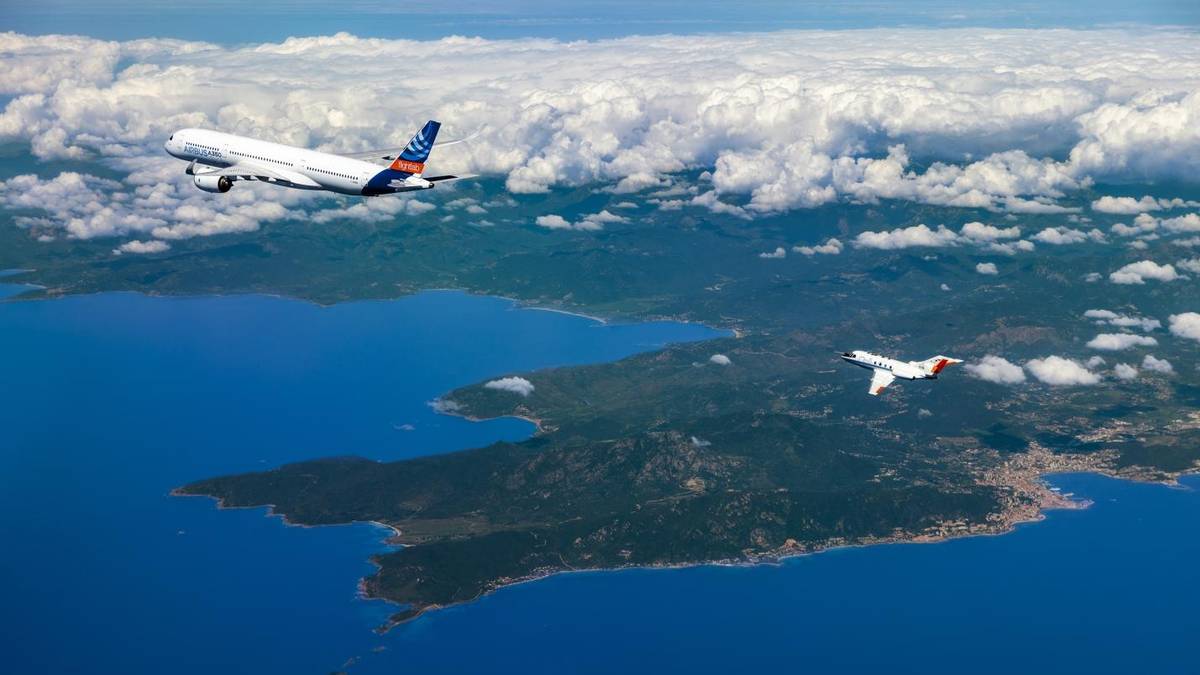 Why Airbus Has Been Flying A Falcon Jet Right Behind An A350