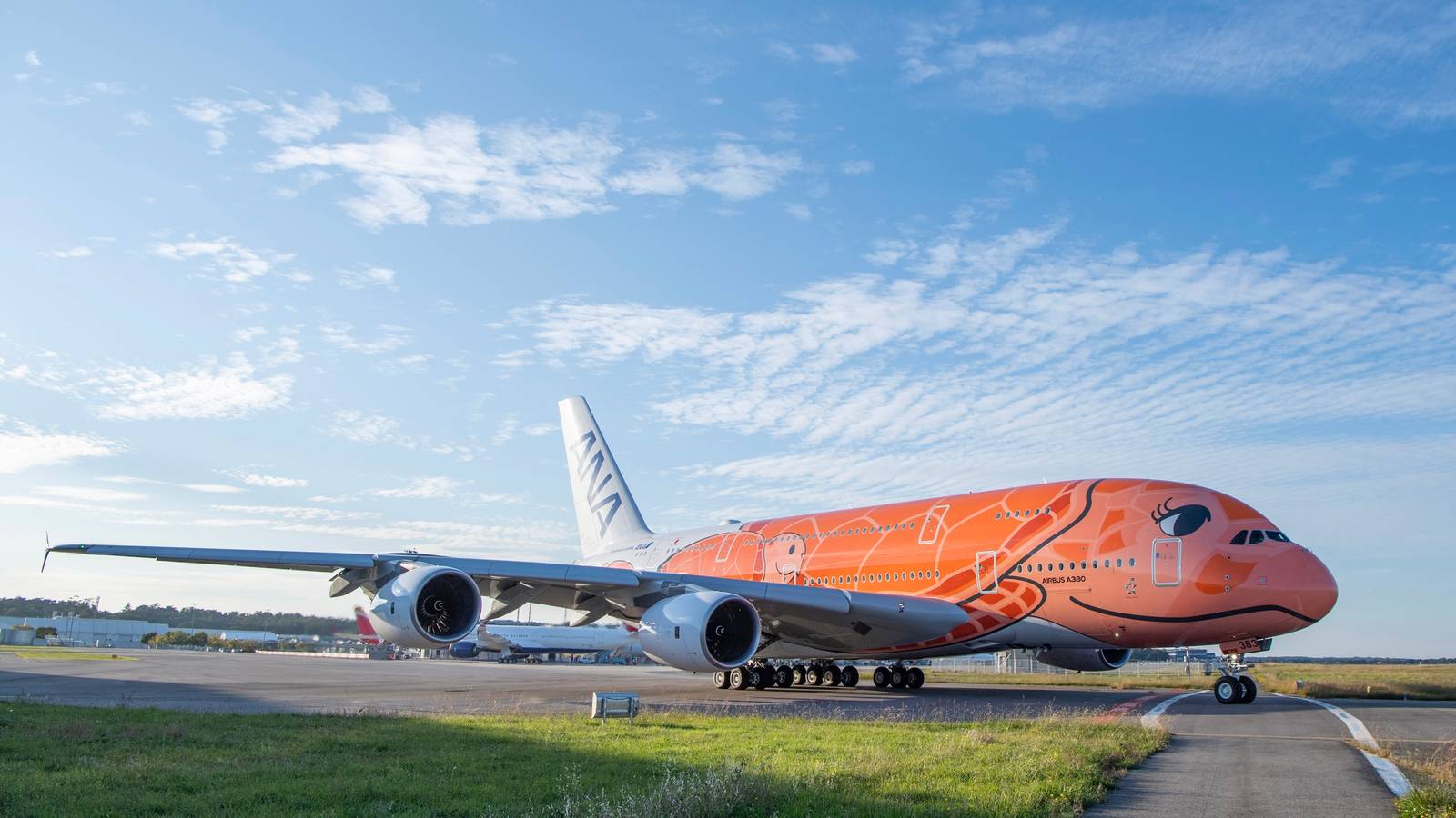 An All Nippon Airways Airbus A380 in flight, the aircraft type ANA flies between Tokyo and Honolulu