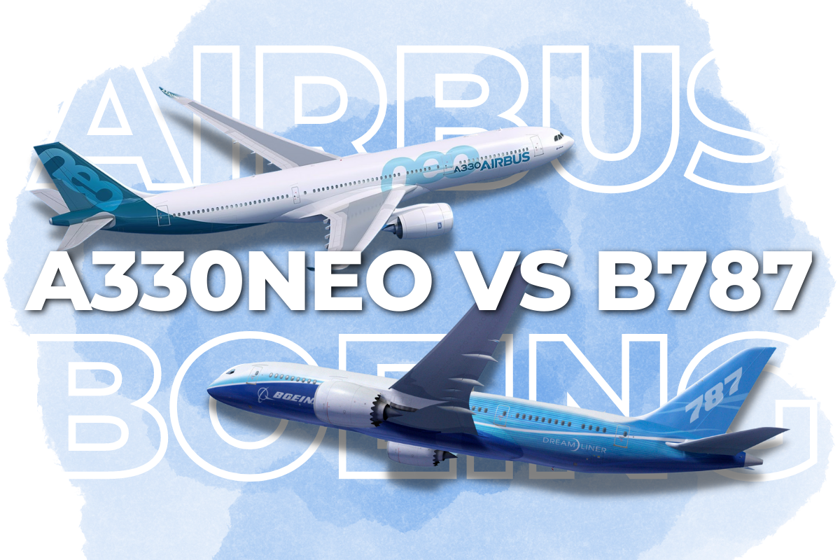 An Airbus A330 and Boeing 787.