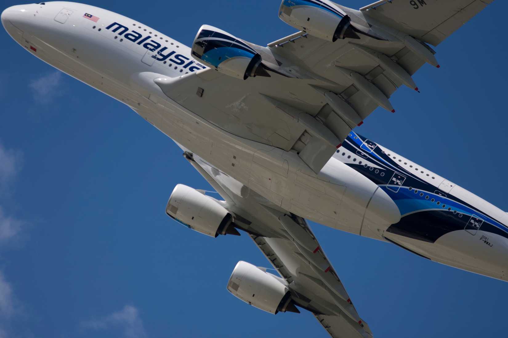 Malaysia Airlines Airbus A380-800 Inflight With Blue sky Backdrop