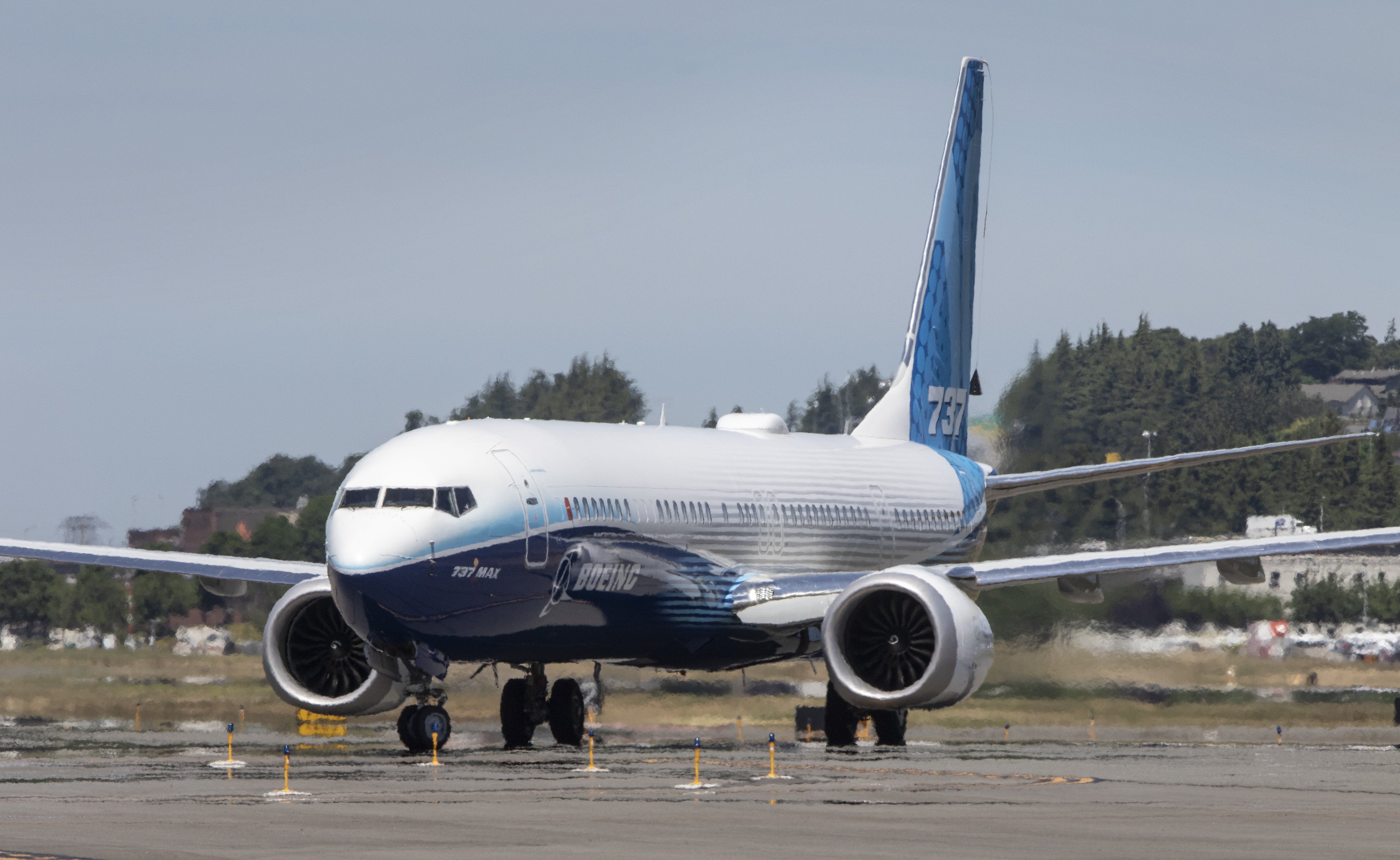 A Boeing 737 MAX 10 airliner taxis at Boeing Field after its first flight on June 18, 2021 in Seattle, Washington.