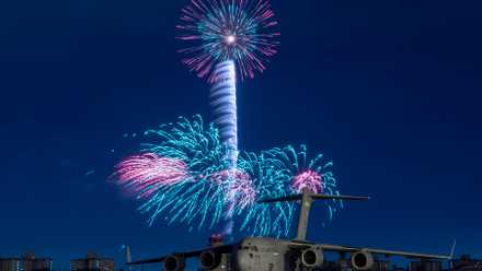 USAF Globemaster and fireworks