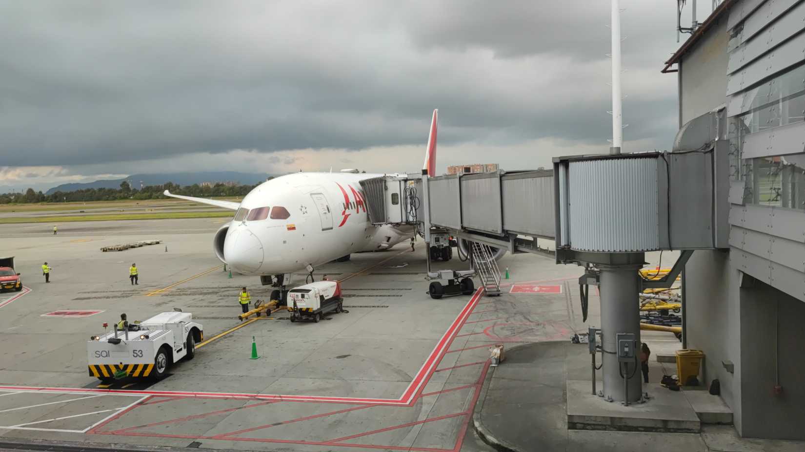An Avianca 787 Dreamliner parked in Bogota
