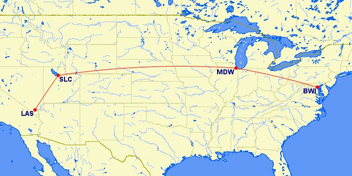 Southwest Flight 1248 route map