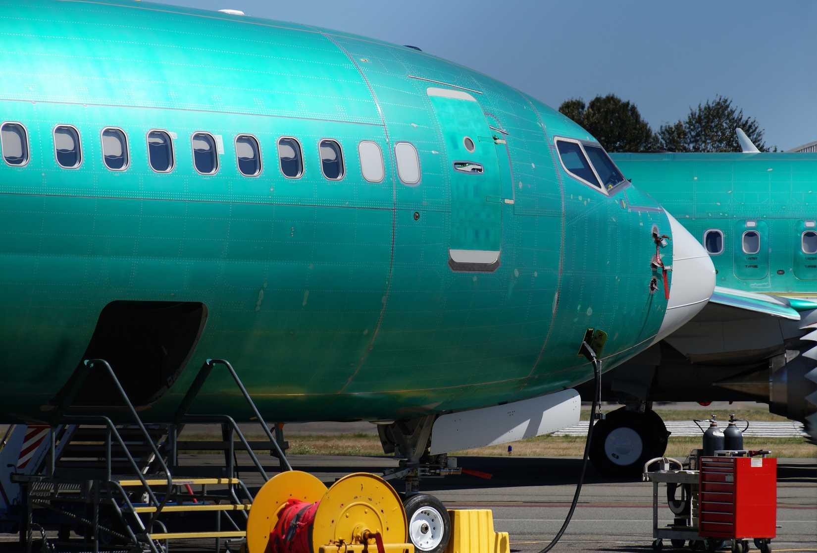 New aircraft during tests at the airport. Boeing Factory