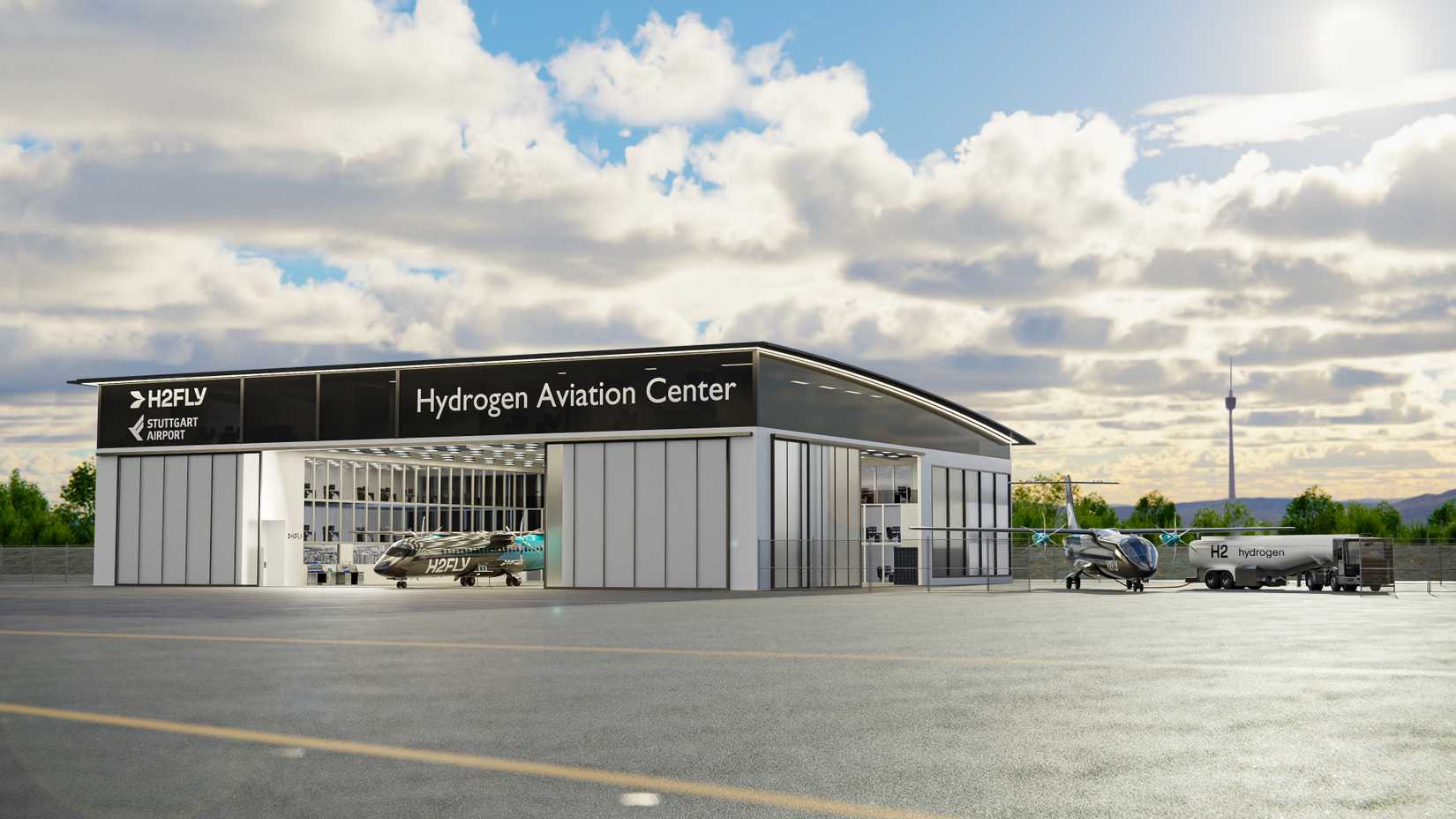 H2FLY Hydrogen Aviation Center hangar rendering