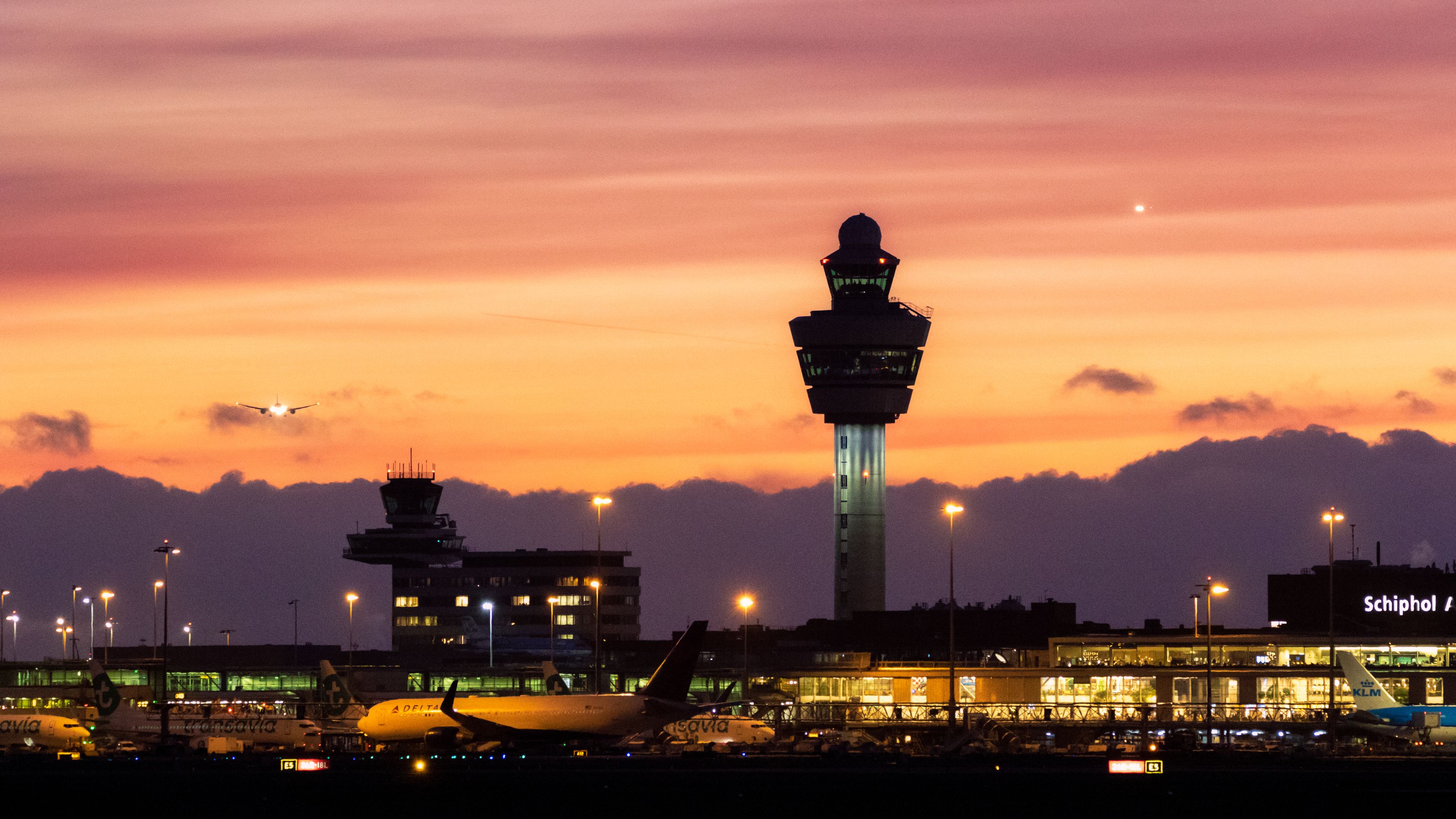 Airport scene at night