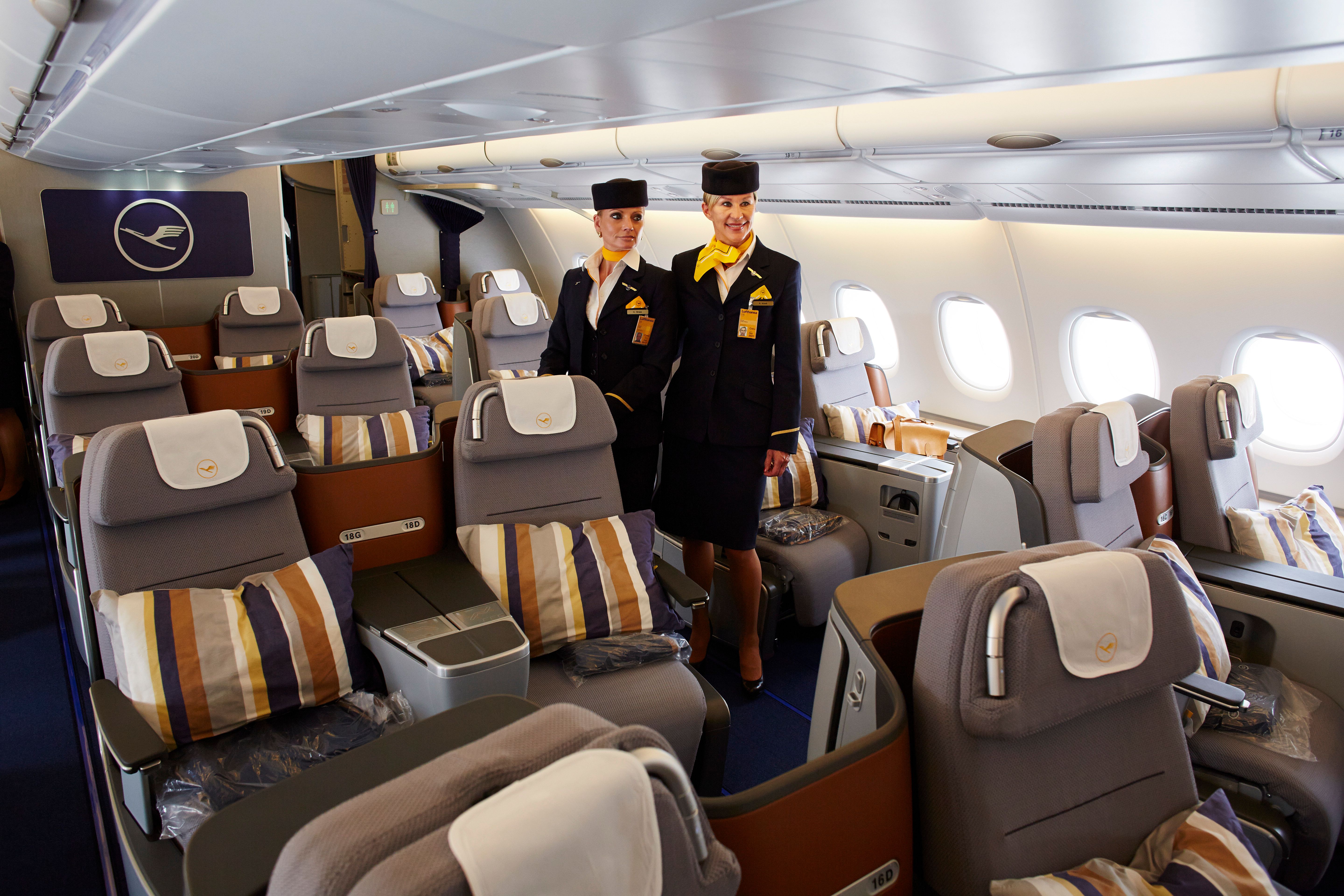 Lufthansa Airbus A380 business class cabin.