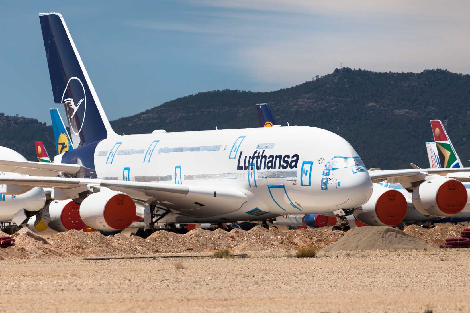 A Lufthansa Airbus A380 parked in Teruel 
