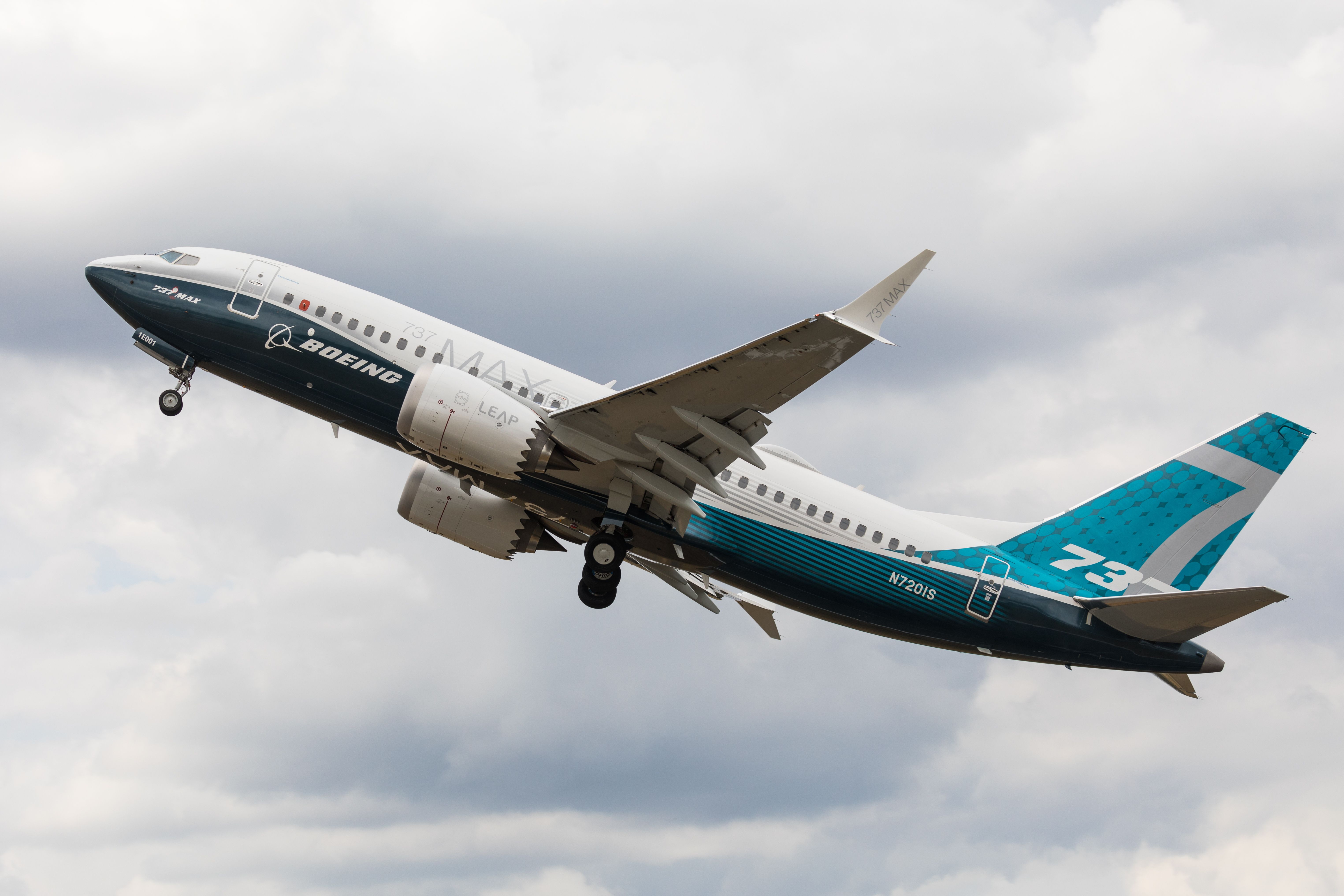 Boeing 737 MAX in the sky in Boeing livery