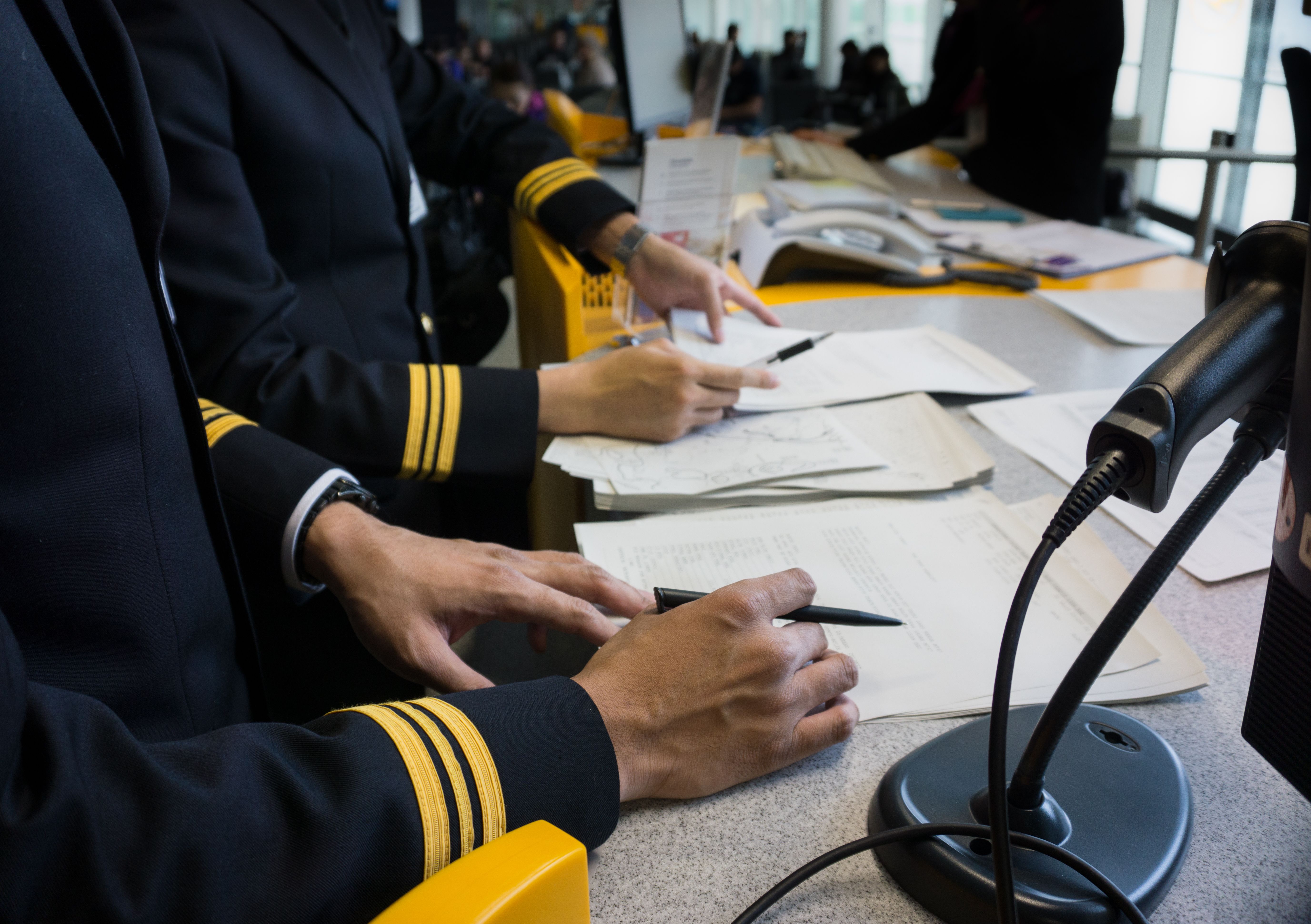 Pilots at their preflight briefing. 