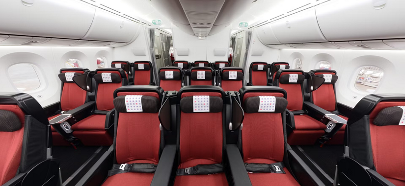 Inside the JAL Premium Economy cabin.