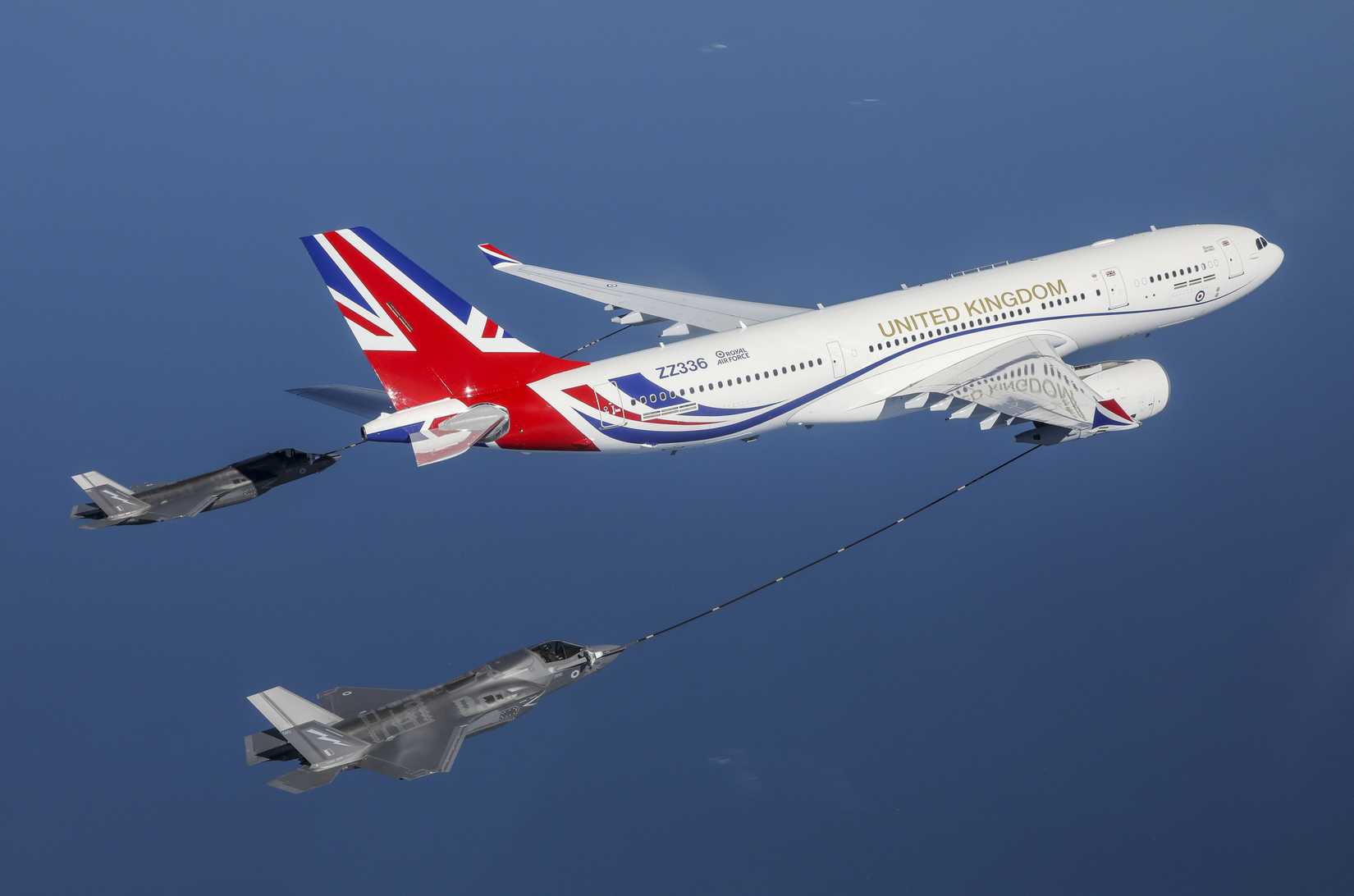 An Airbus A330 MRTT Voyager flying in the sky.