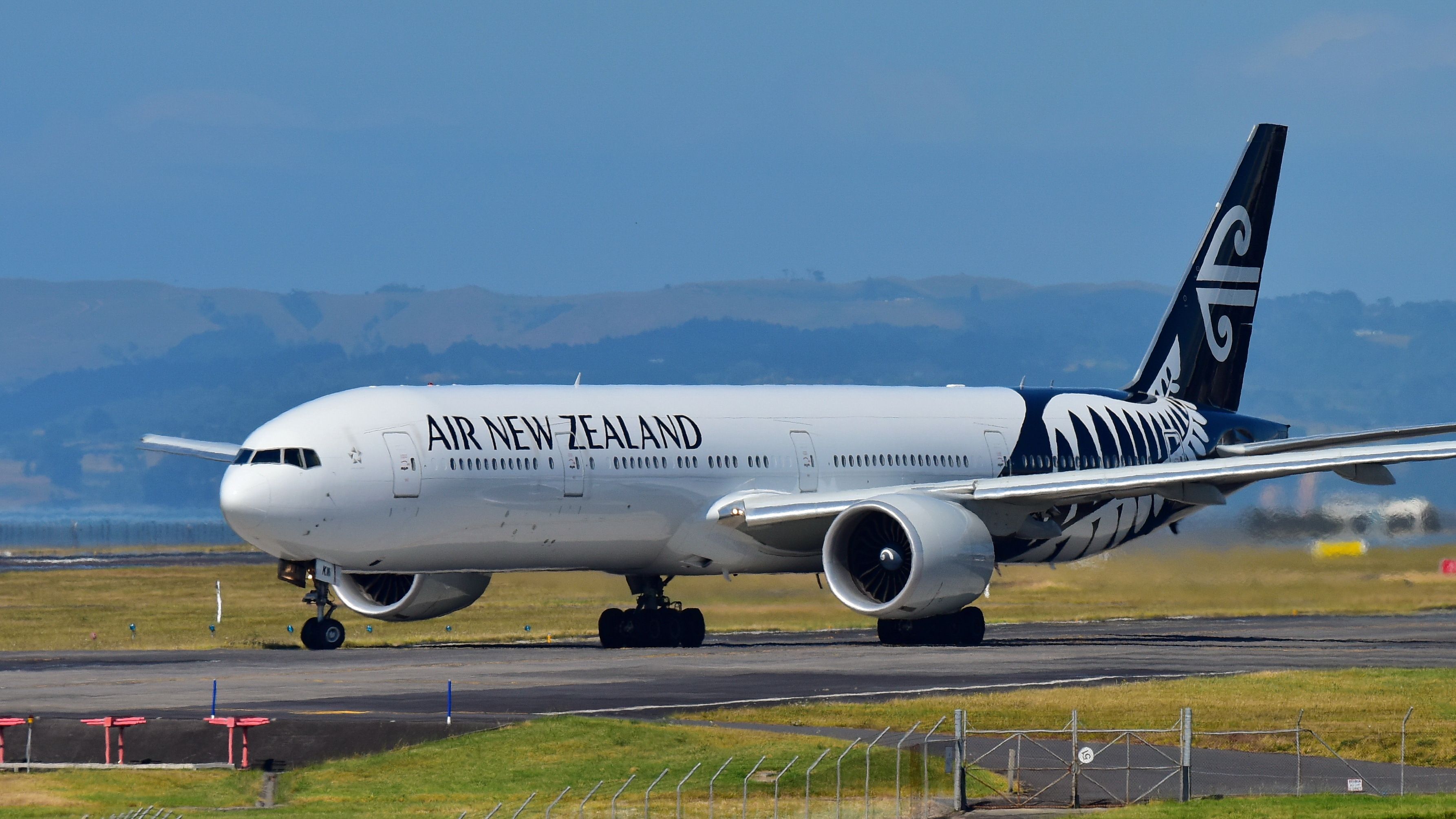 An Air New Zealand Boeing 777-300ER taxiing at Auckland International Airport. 