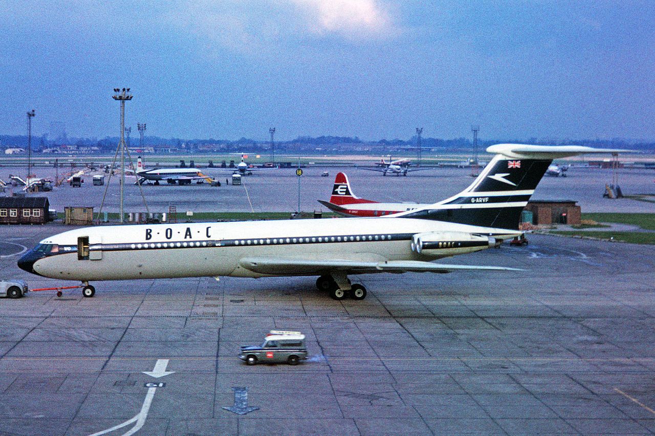 A BOAC Vickers VC10 pushing back at LHR airport.