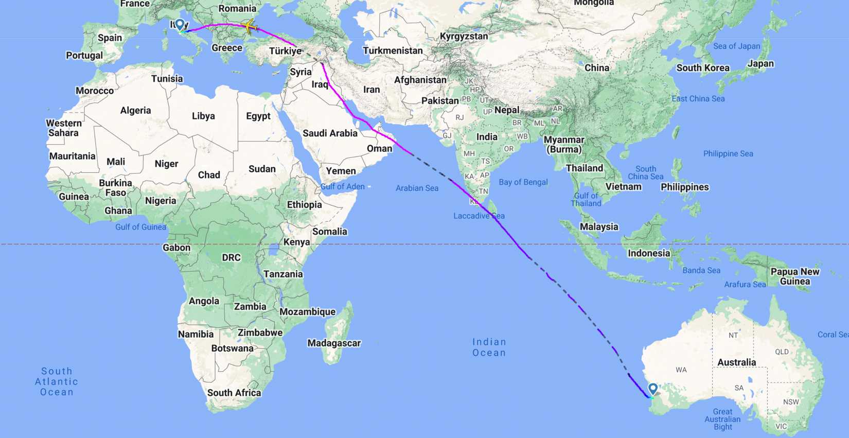 Qantas QF5 Perth Rome