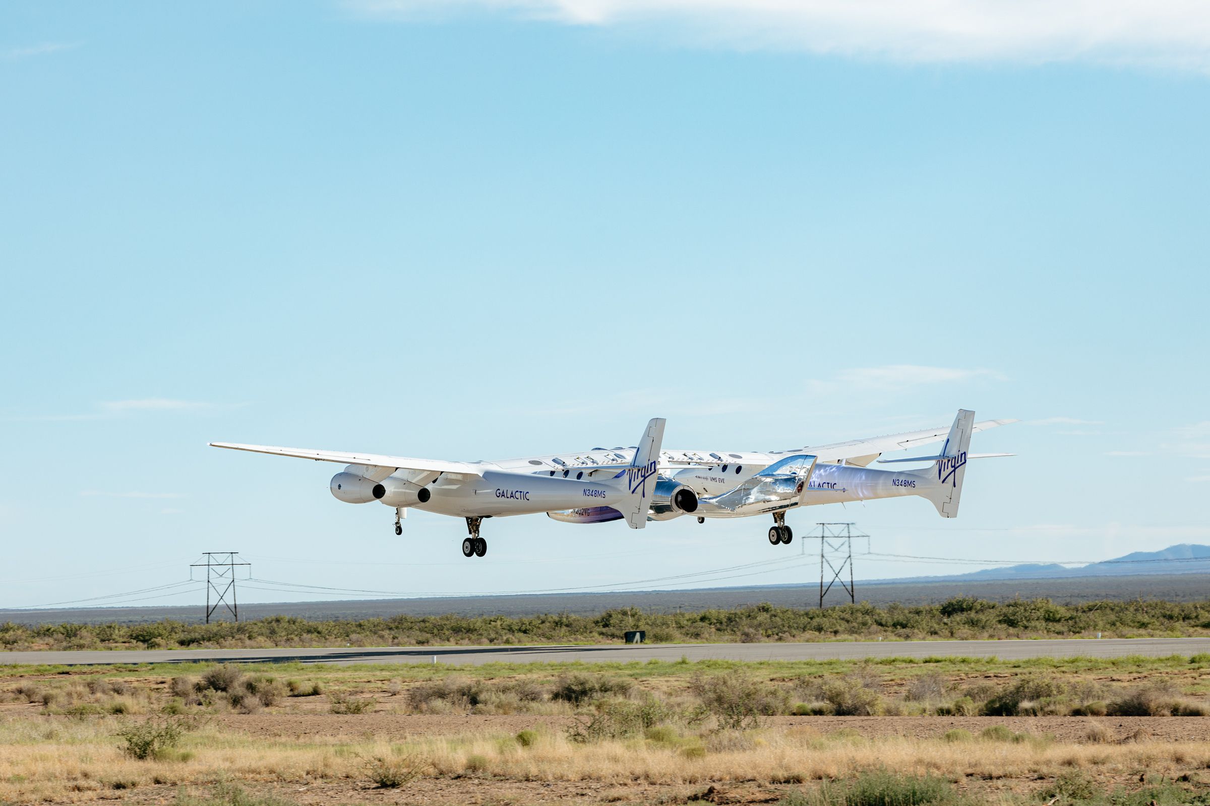 VSS Unity takes-off from spaceport America, New Mexico for the Galactic 02 mission.