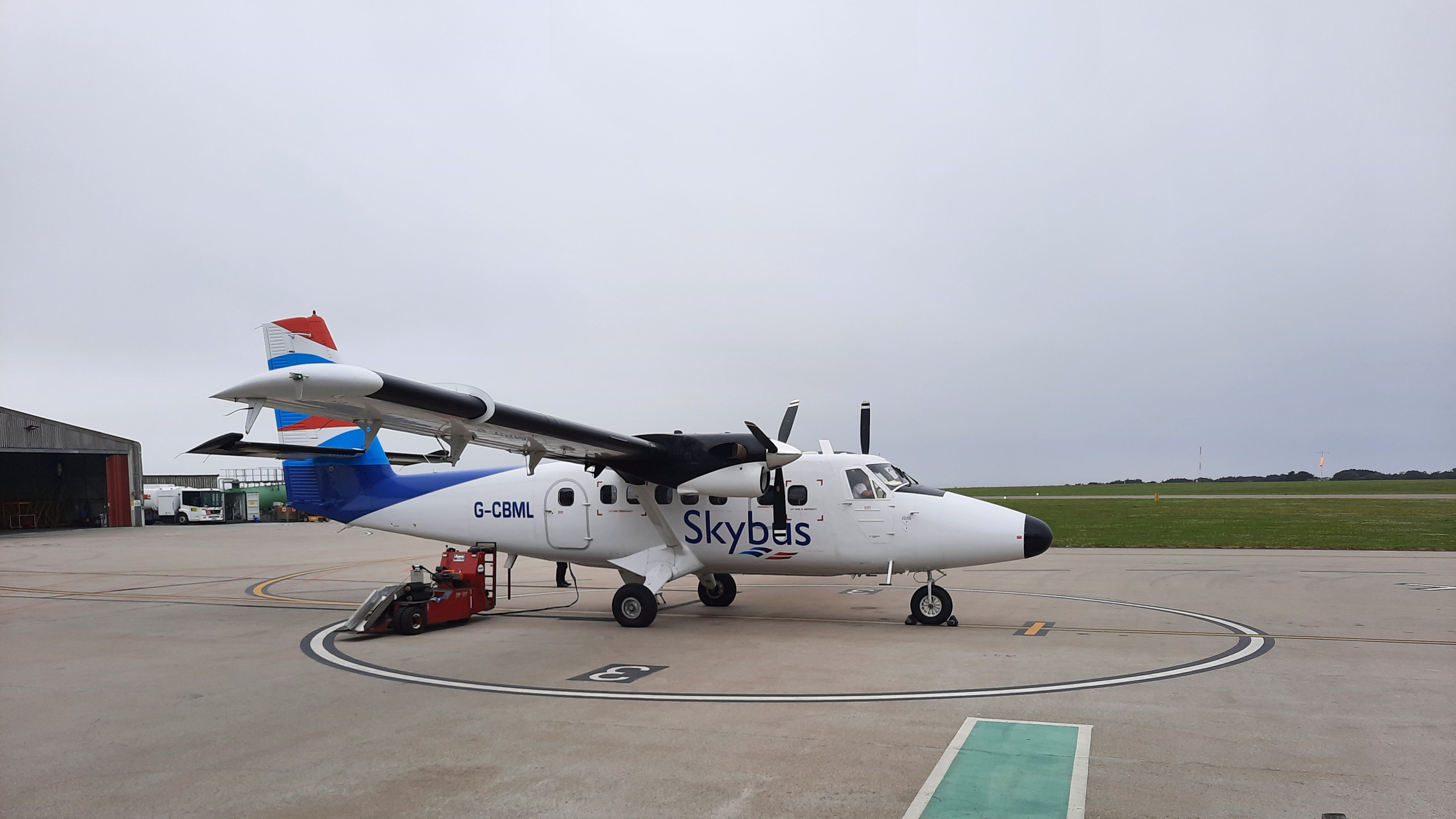 An Isles Of Scilly Skybus Twin Otter Parked At Land's End Airport.