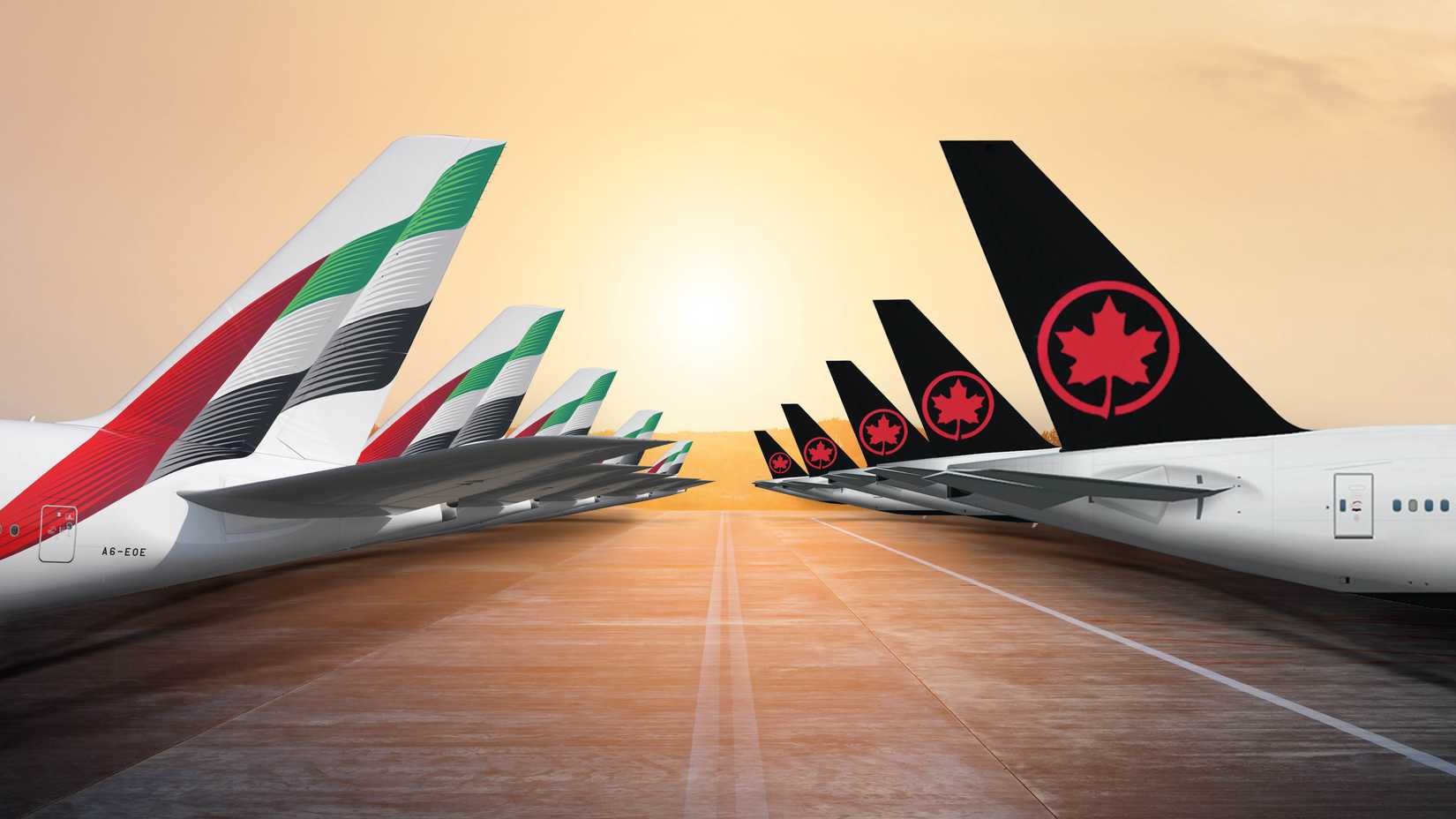 Emirates and Air Canada aircraft tails