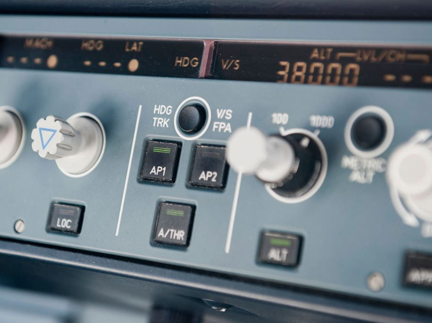 A closeup of the Airbus autopilot panel. 