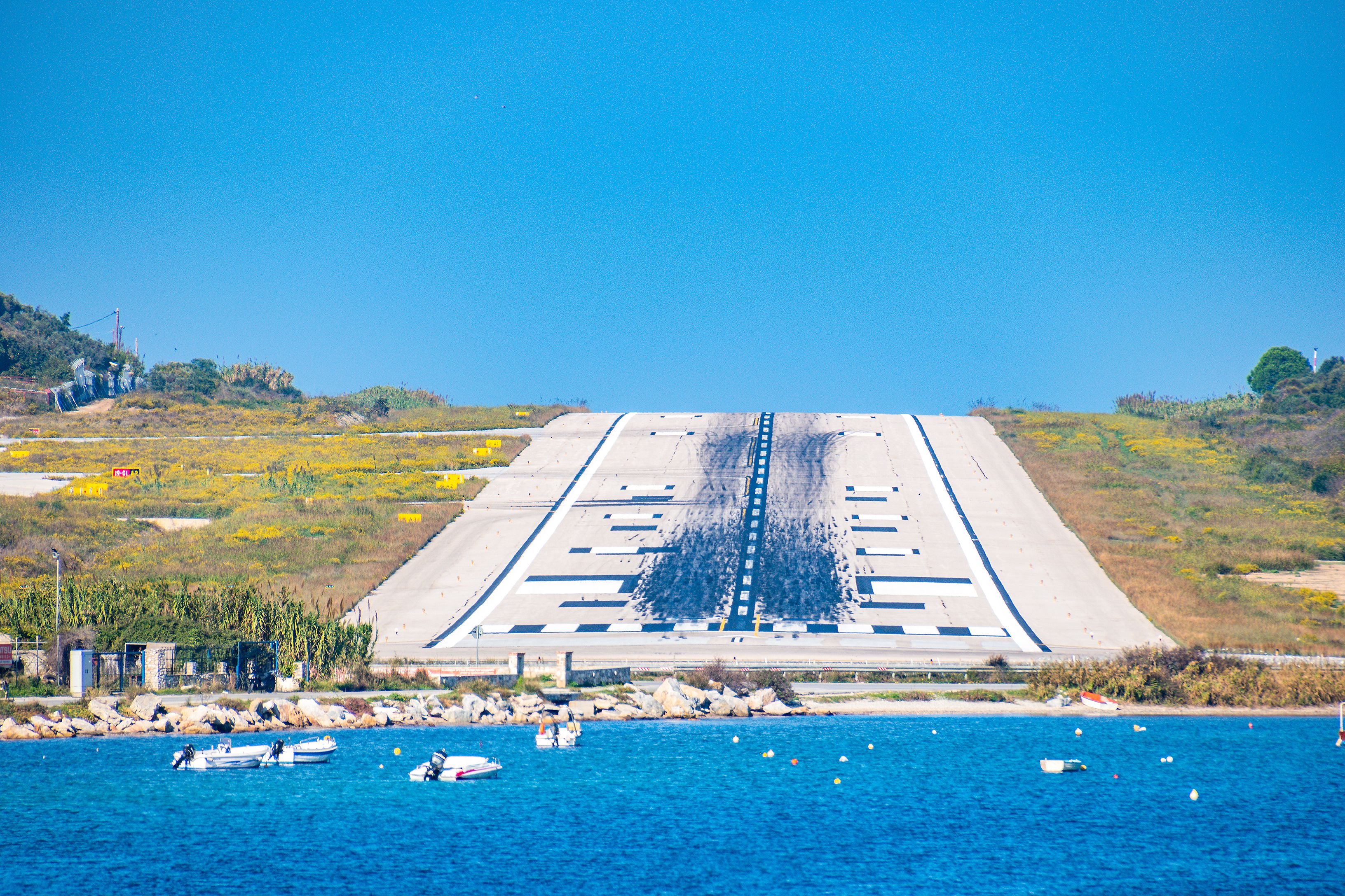 A panoramic view of Skiathos Airport's Runway.