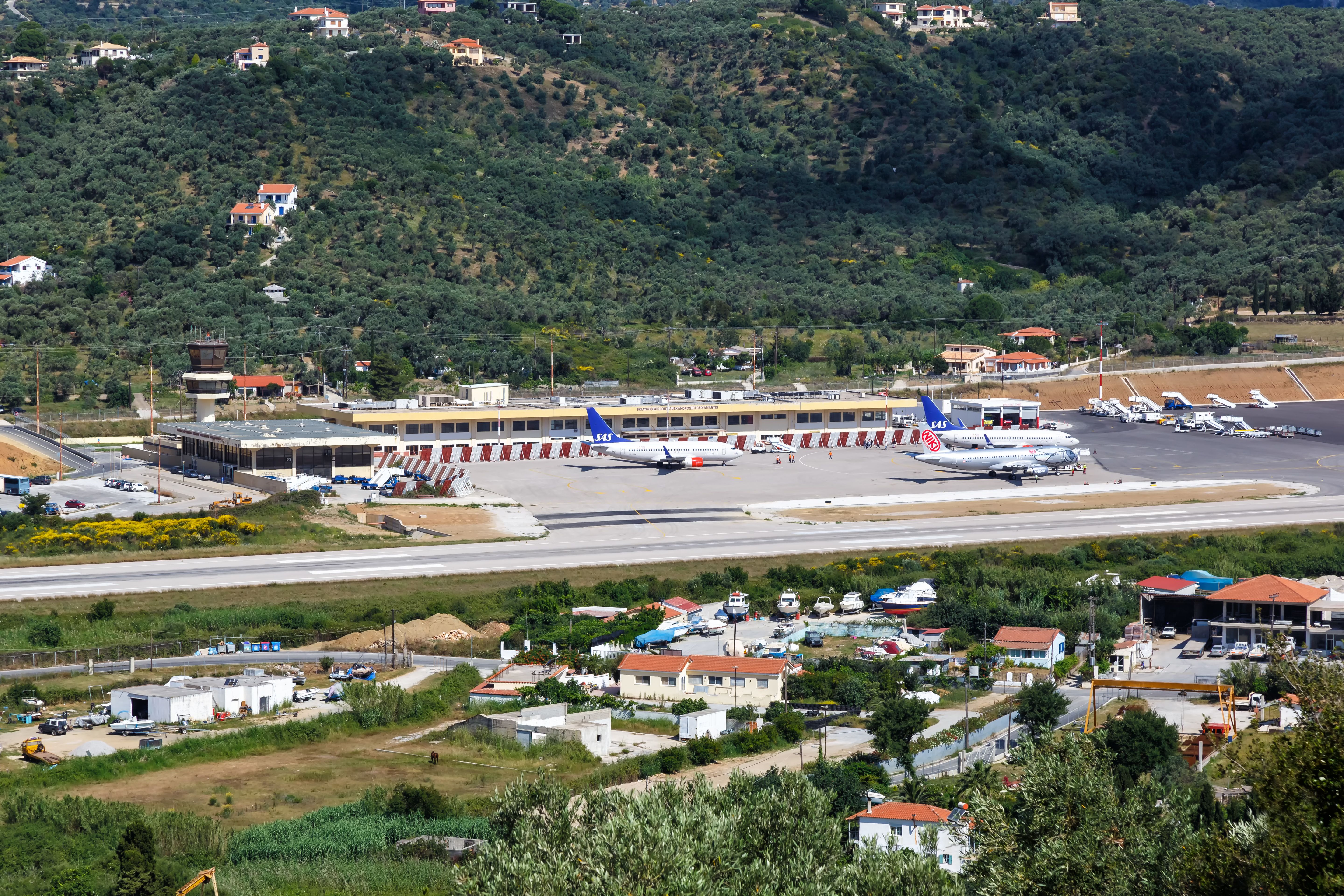 Airliners Parked At Skiathos Airport.