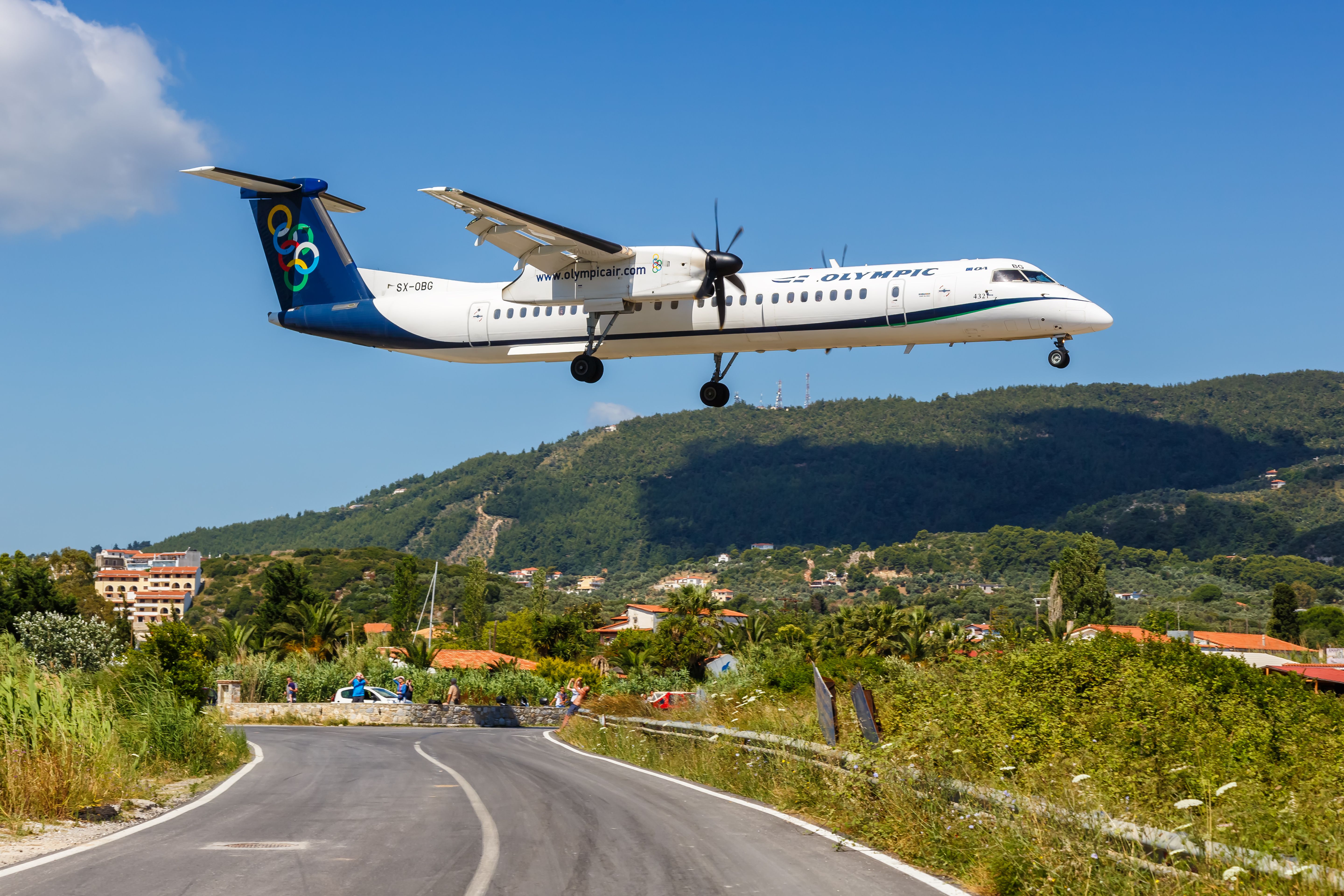 An Olympic Air Dash 8 Landing In Skiathos.
