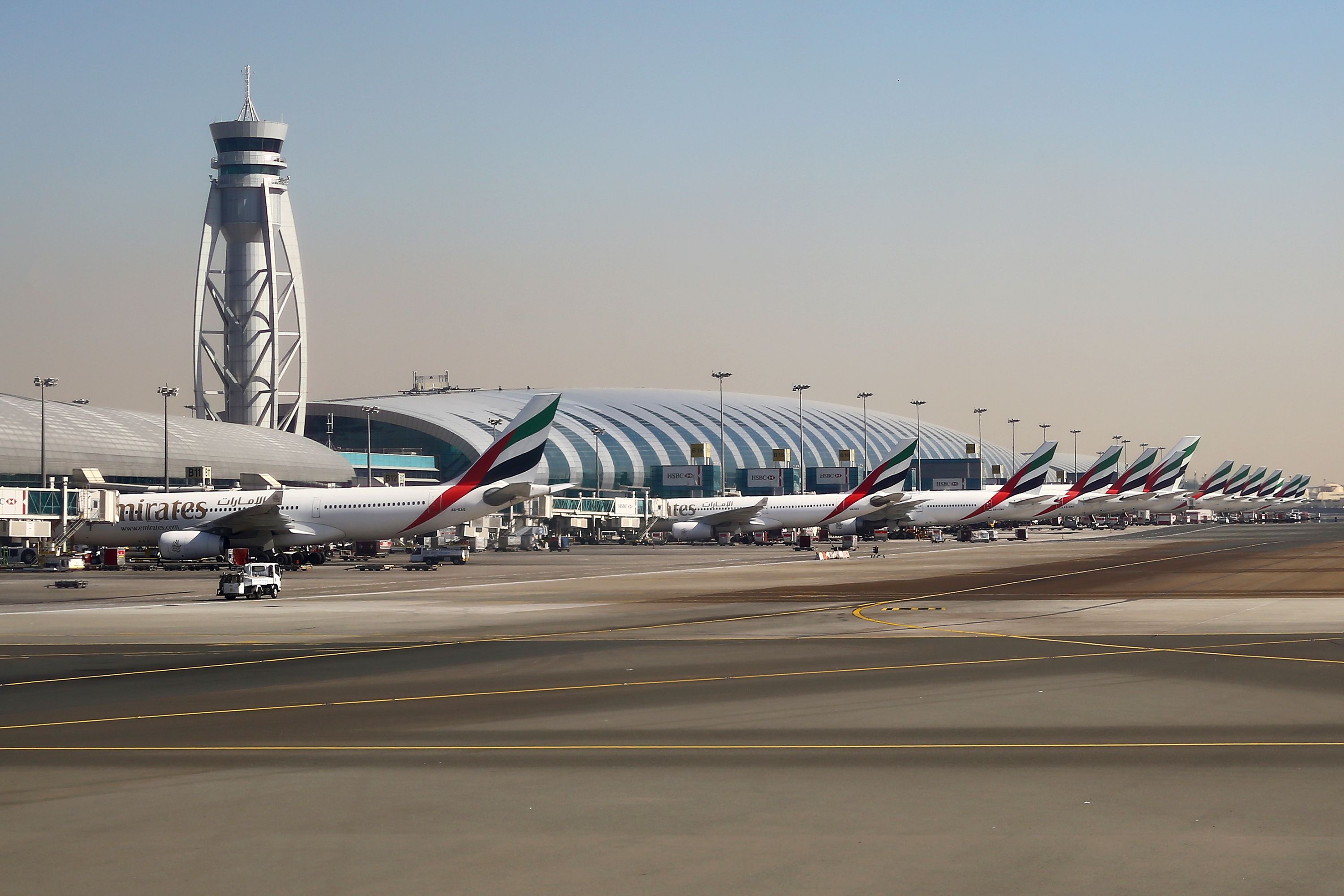 Emirates fleet parked at terminal