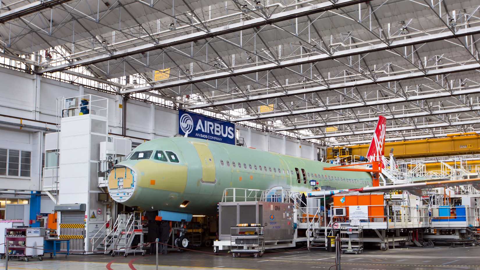 An AirAsia Airbus A320 being manufcatured in the Airbus plant in Toulouse.