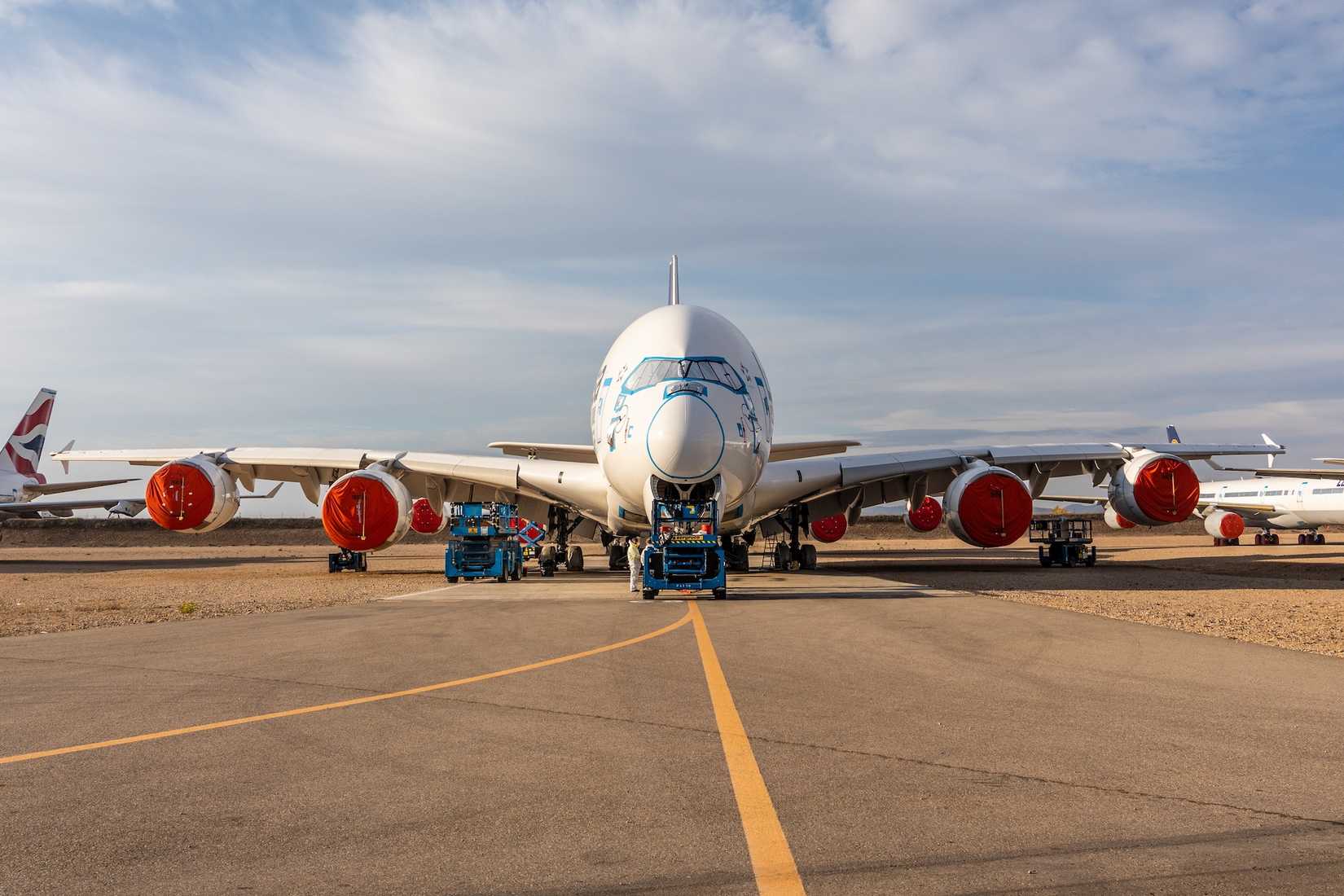 A Stored Airbus A380 being moved around.