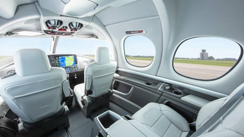 Inside the cabin of a Cirrus Vision Jet.