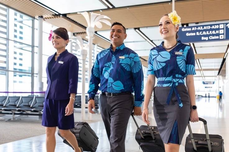 Flight Attendants Walking  Through Mauka Concourse HNL