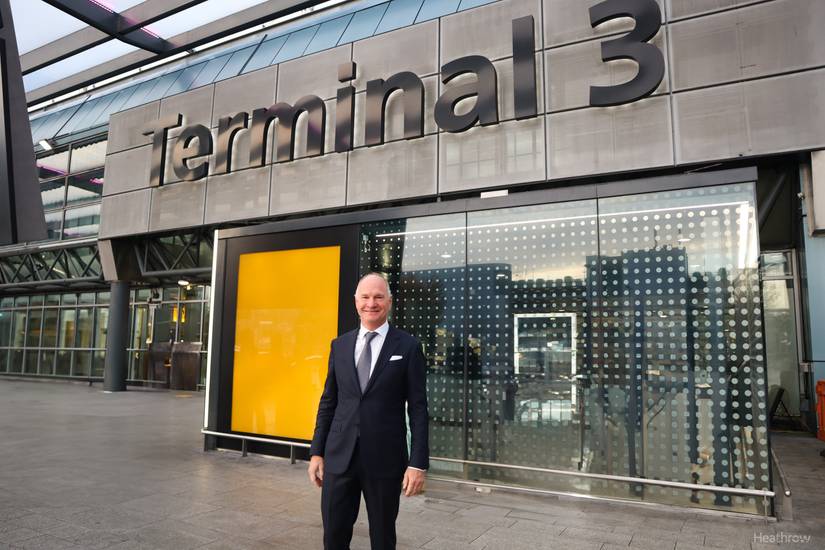 The London Heathrow Airport CEO Standing Outside The Entrance to Terminal 3.