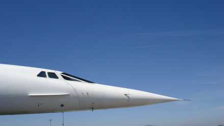 A closeup of the nose of a Concorde.