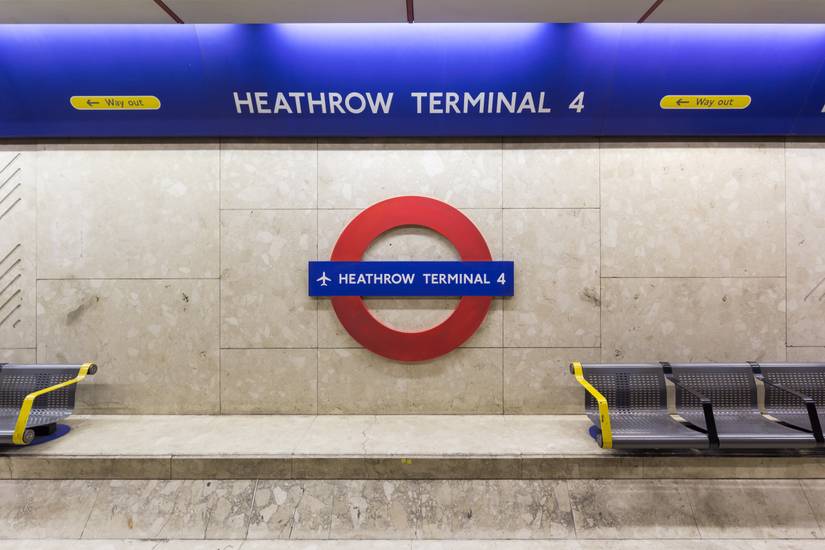 The Heathrow Airport Terminal 4 Underground Metro Station Sign.