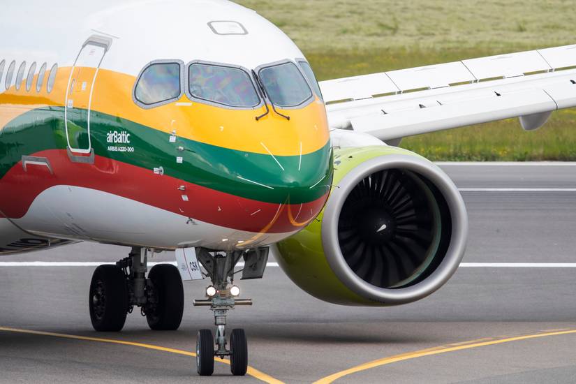Modello Aereo Air Baltic 1:100 Airbus A220-300 Edizione Vilnius Lietuva In Resina E Plastica, Nuovo In Scatola