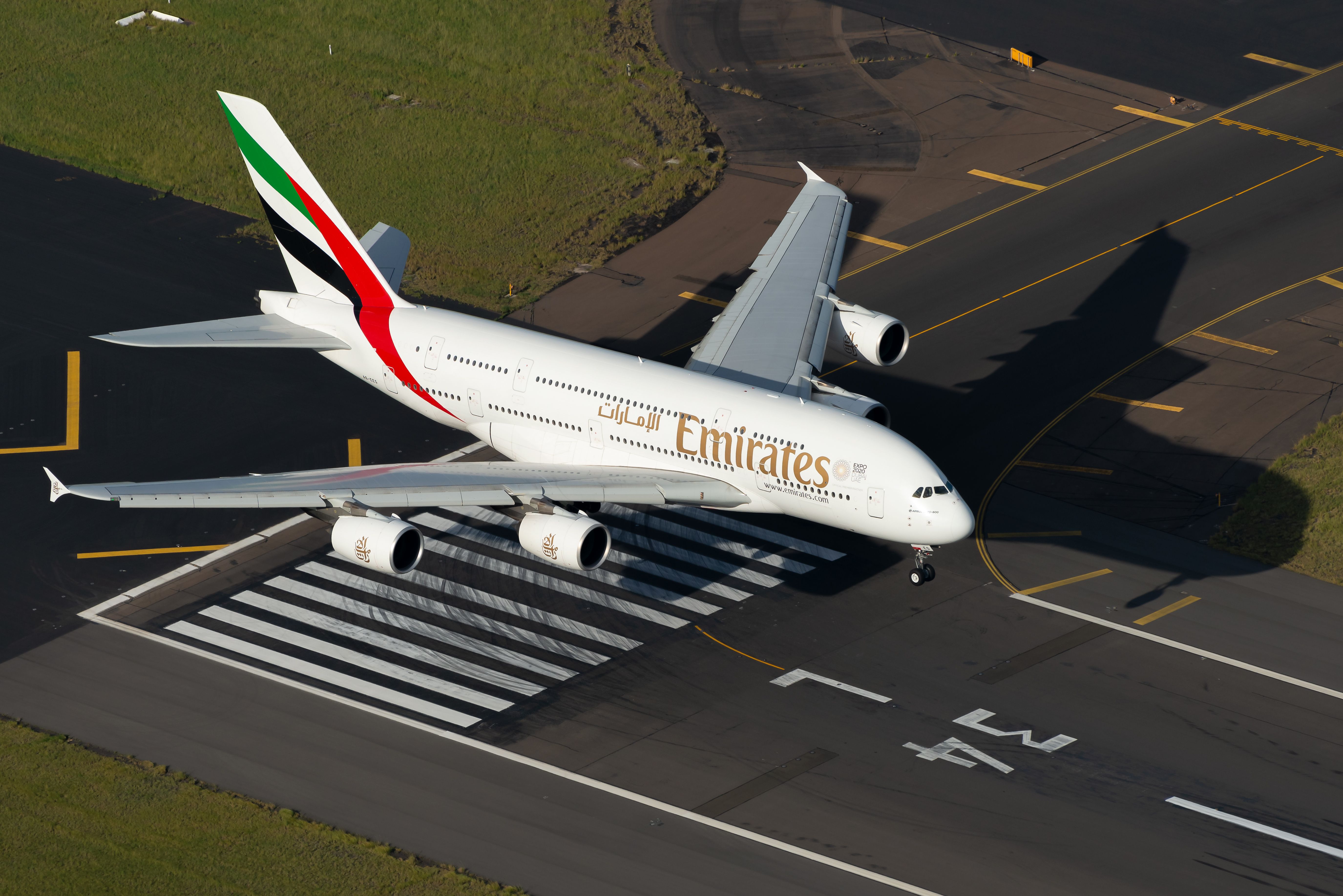 Emirates Airbus A380 landing at Sydney Airport SYD