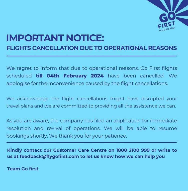 Yikes: Go First Flights Now Not Set To Resume Until February 2024